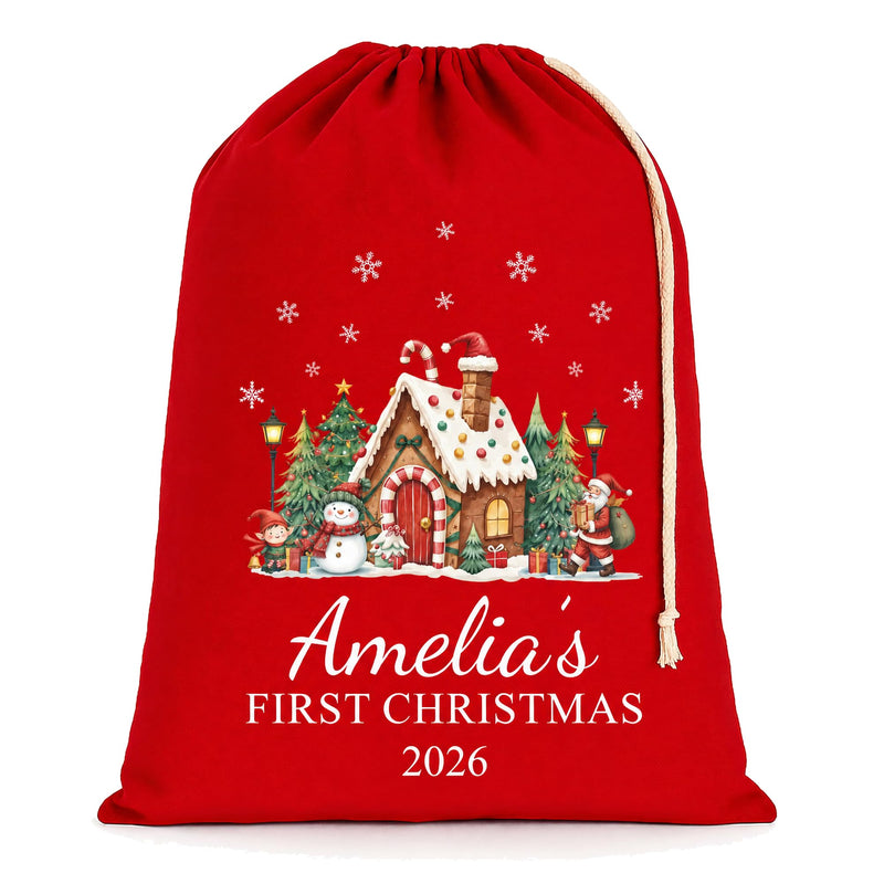 Personalised Festive House Christmas Santa Sack with Name
