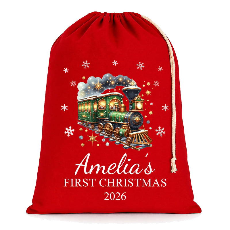 Personalised Red Festive Train Extra Large Santa Sack with Name
