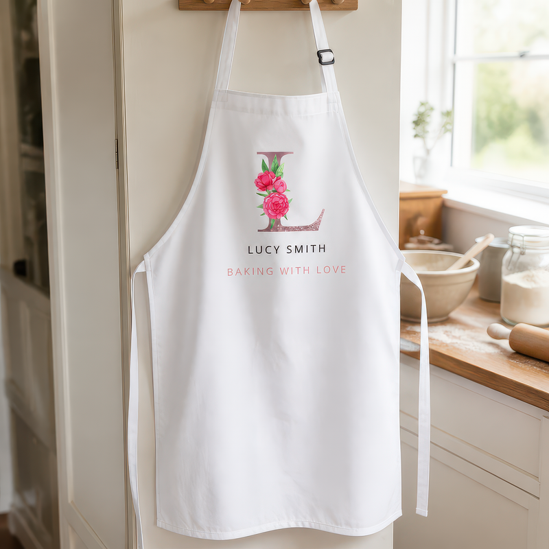 Personalised Floral Initial Apron with Slogan