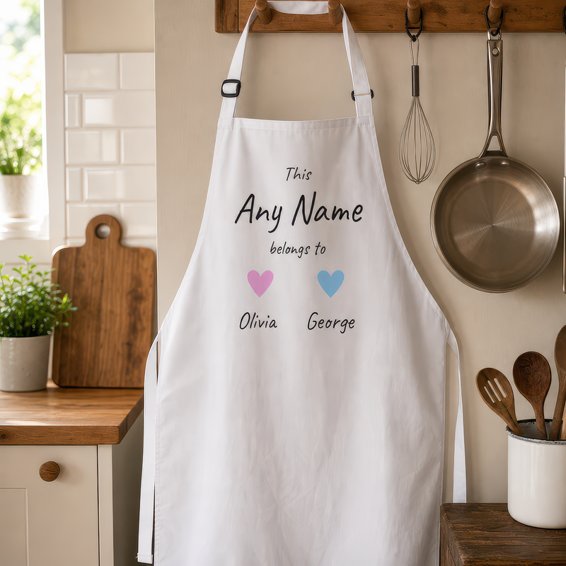 Personalised Hearts Design Apron with Names - alternative view
