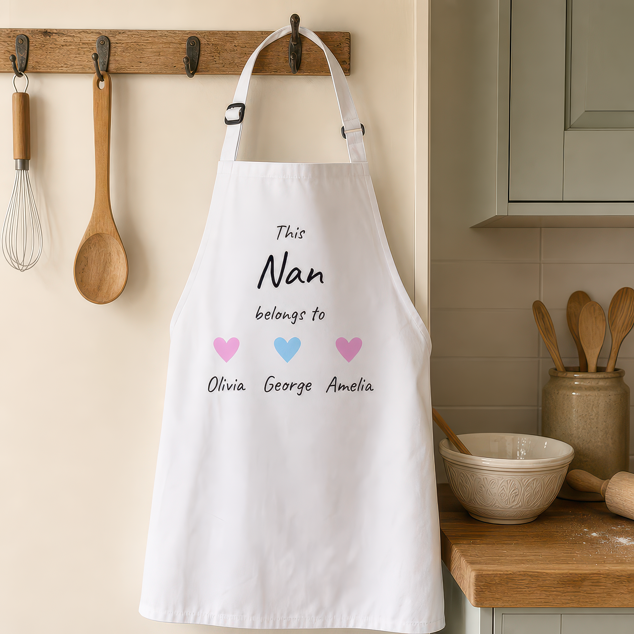 Personalised Nan Hearts Design Apron with Names - alternative view