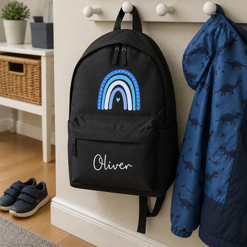 Personalised Blue Rainbow Kids Backpack with Name