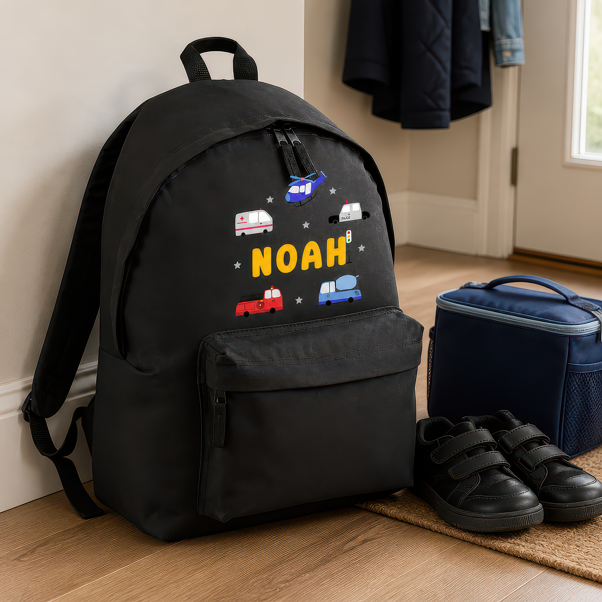 Personalised Vehicles and Stars Kids Backpack with Name - alternative view