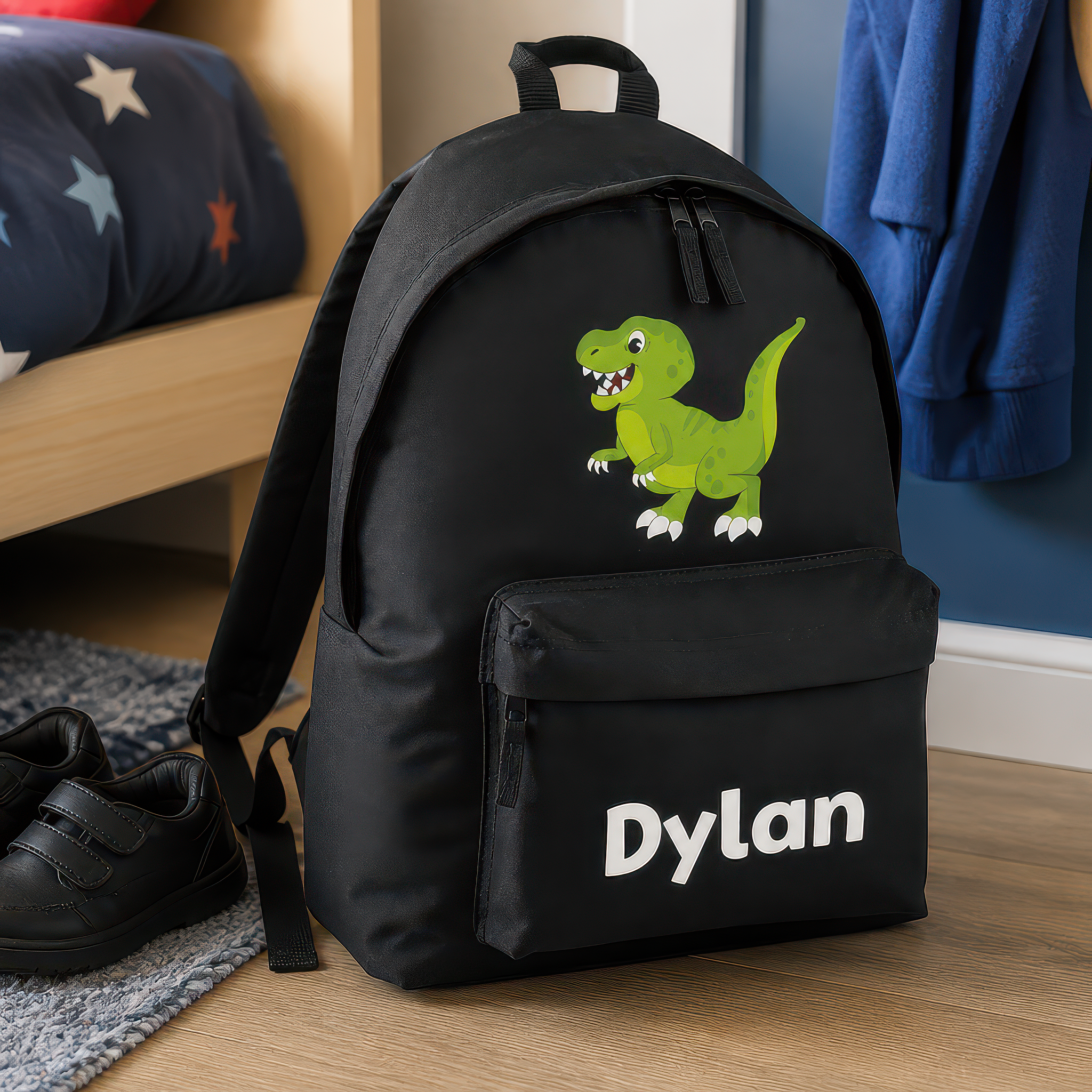 Personalised Green Dinosaur Kids Backpack with Name - alternative view