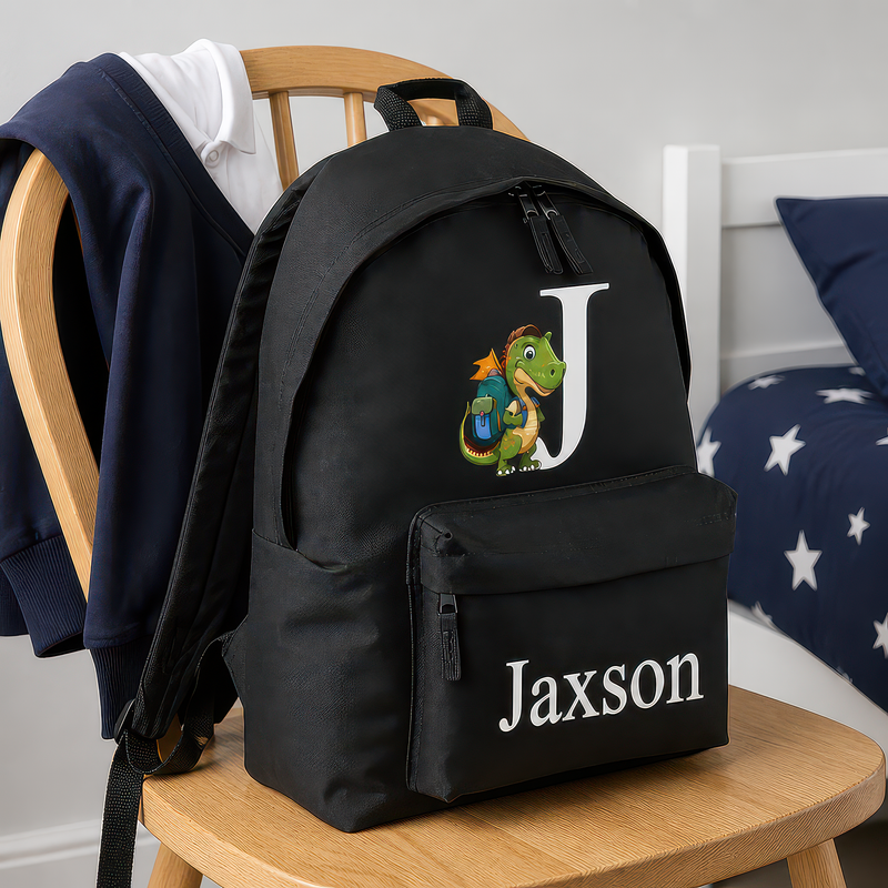 Personalised Dinosaur Initial Kids Backpack with Name and Initial - alternative view
