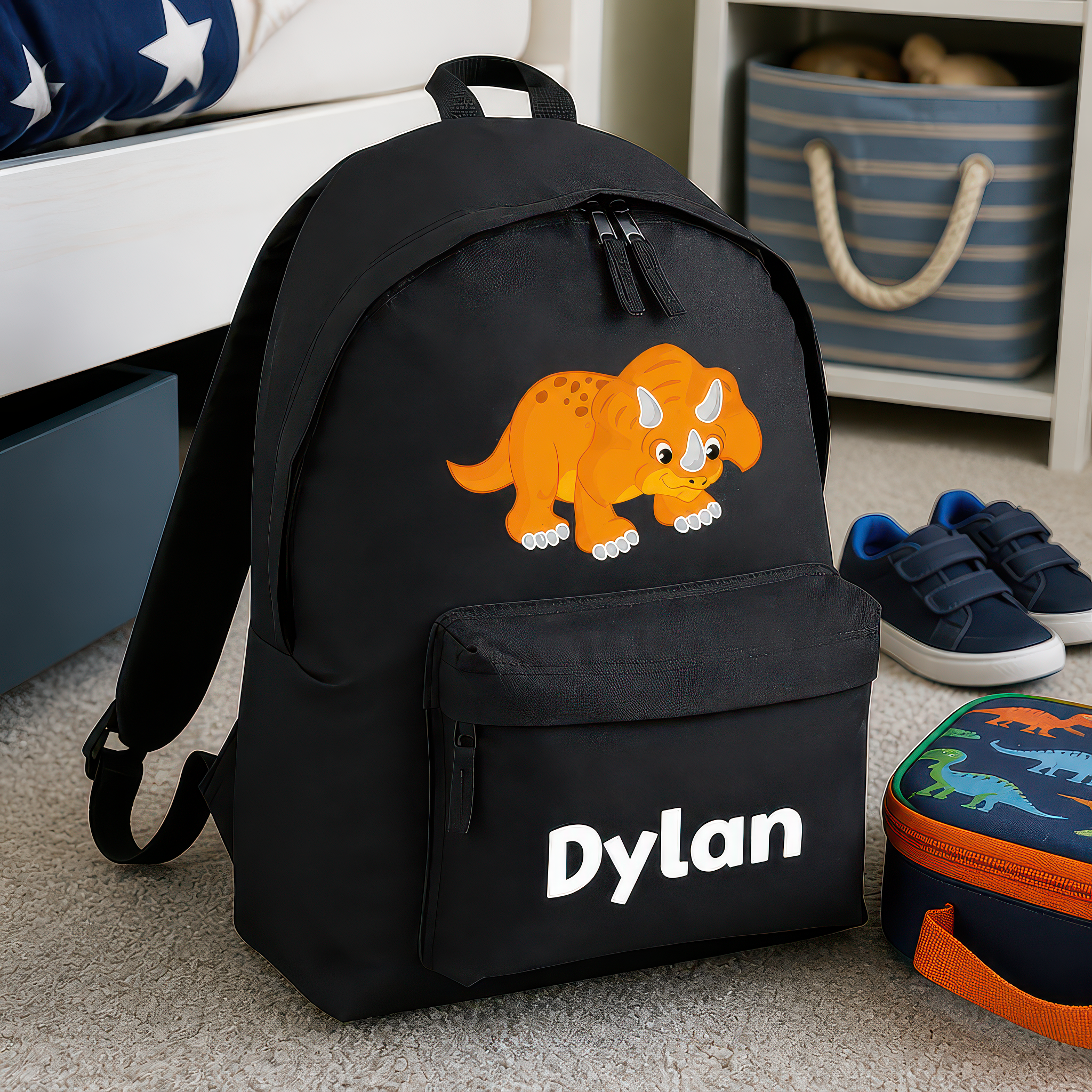Personalised Orange Dinosaur Kids Backpack with Name - alternative view