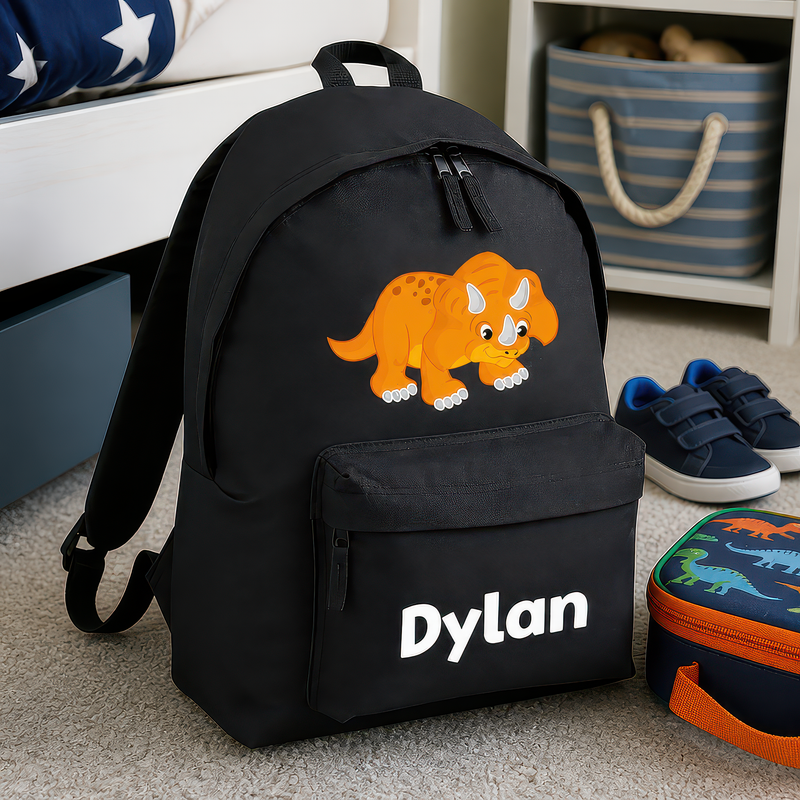 Personalised Orange Dinosaur Kids Backpack with Name - alternative view