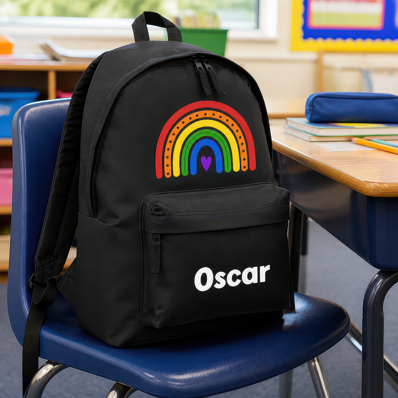 Personalised Rainbow Heart Kids Backpack with Name - alternative view