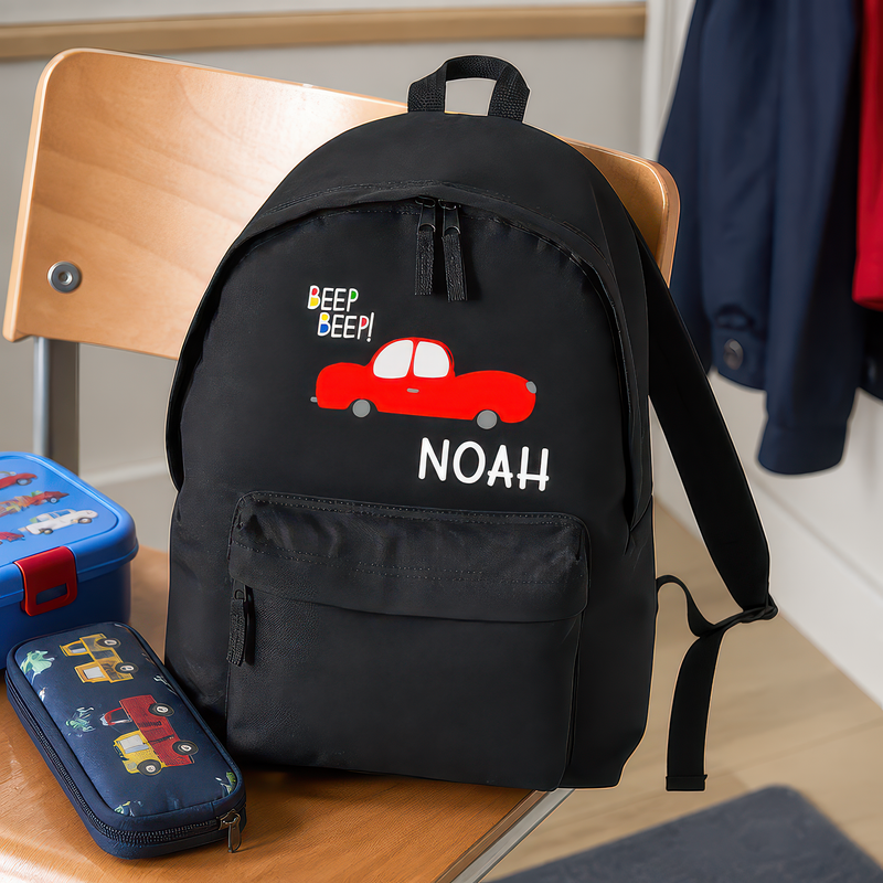 Personalised Beep Beep - Black Kids Backpack with Name - alternative view