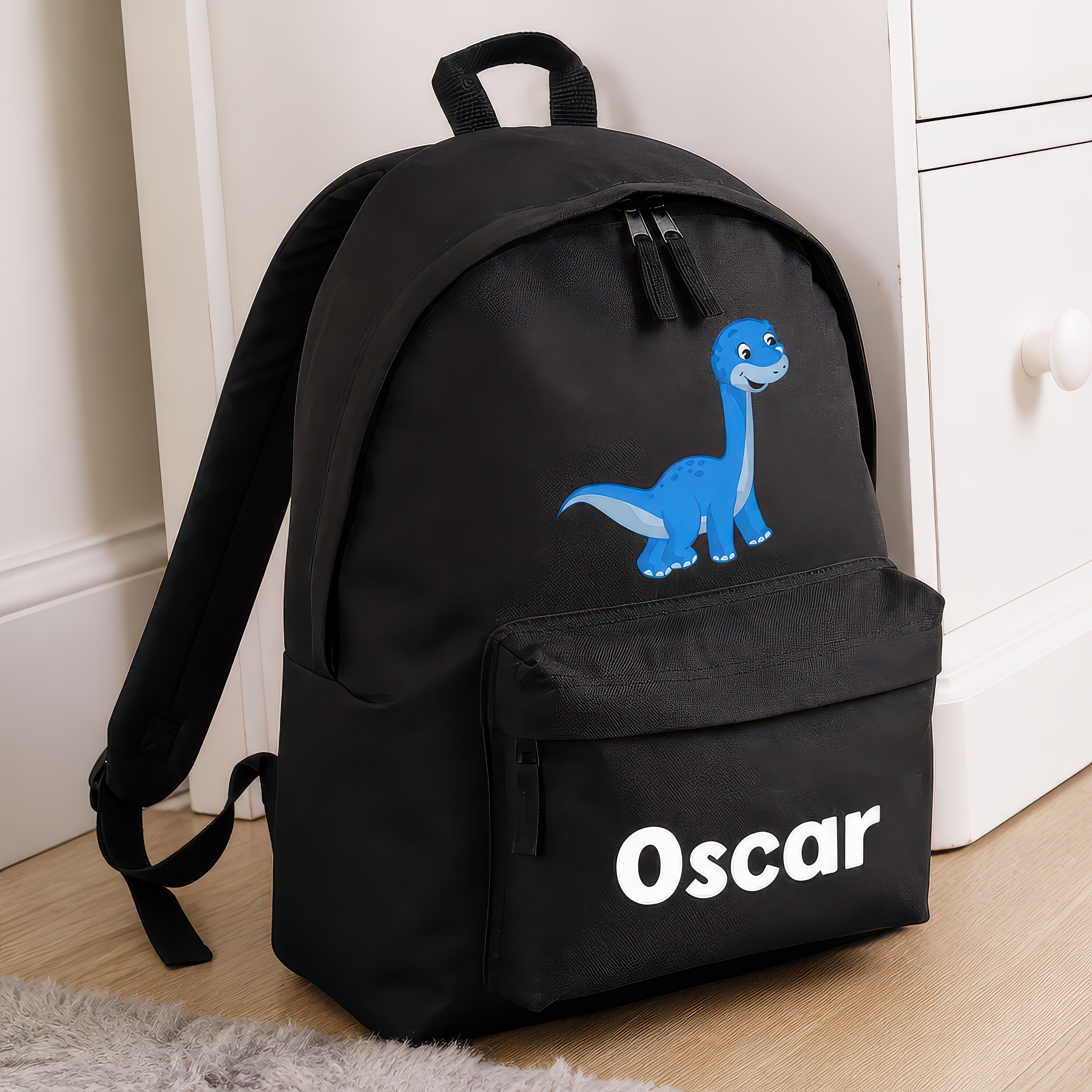 Personalised Dinosaur - Black Kids Backpack with Name - alternative view