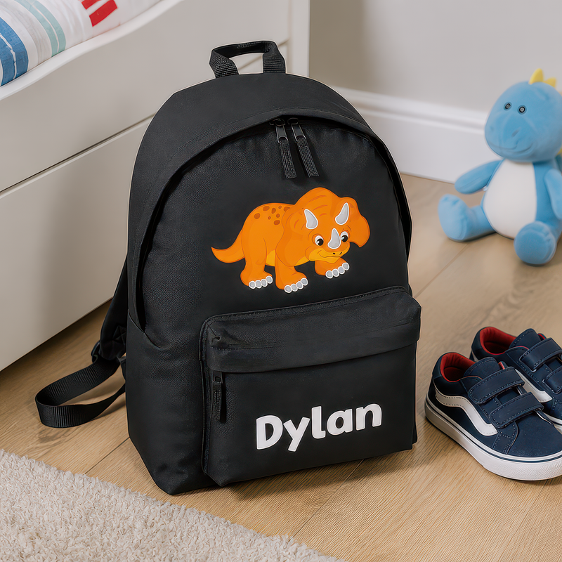 Personalised Cartoon Dinosaur - Black Kids Backpack with Name - Small - alternative view