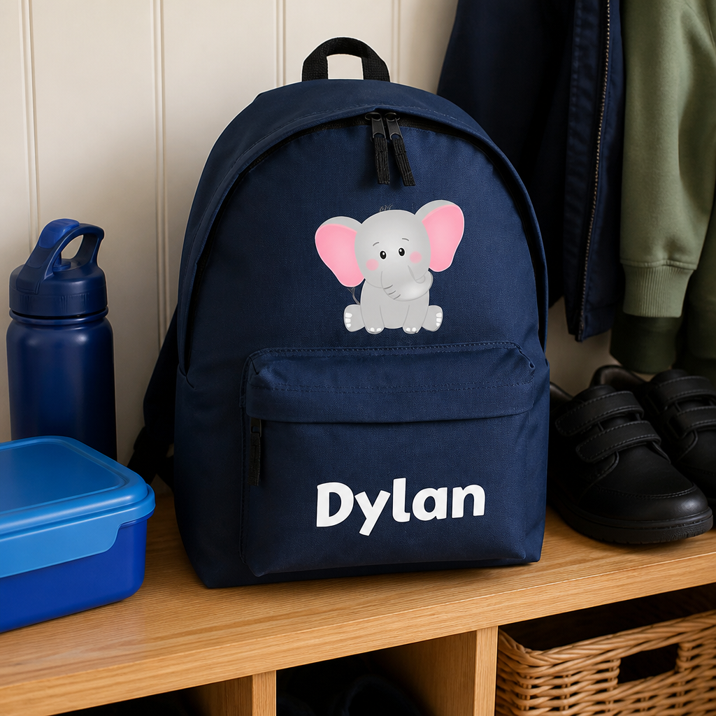 Personalised Elephant - Navy Kids Backpack with Name