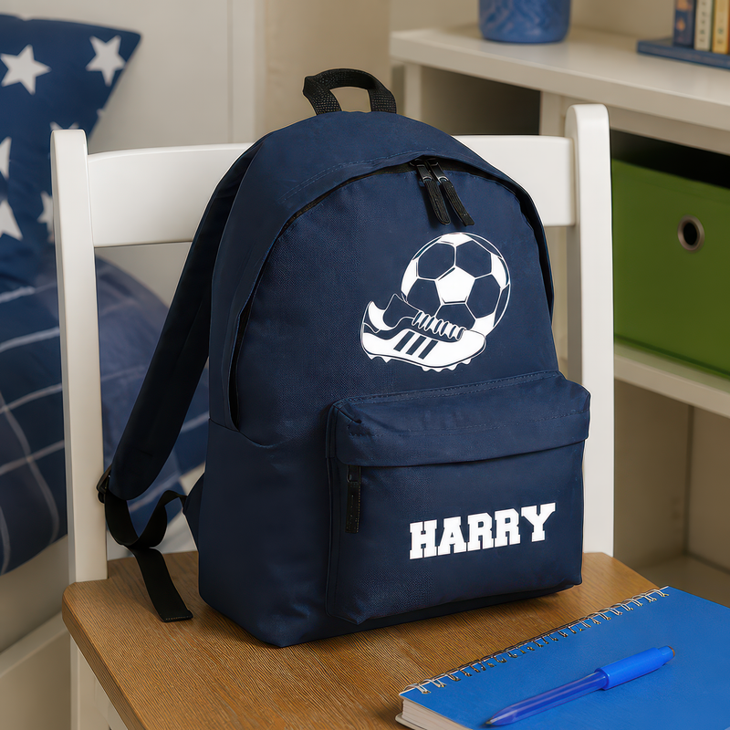 Personalised Football - Navy Kids Backpack with Name - alternative view