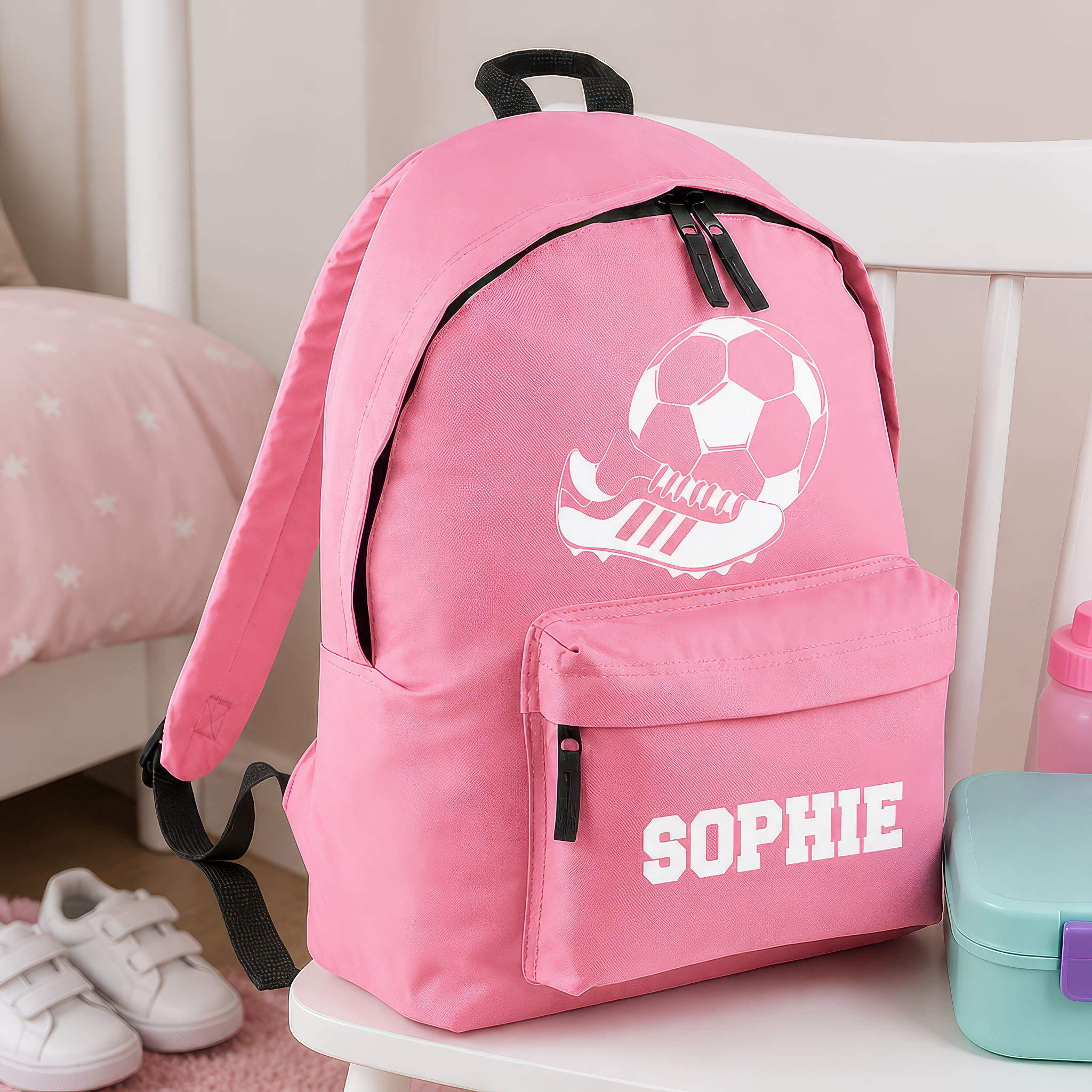 Personalised Football Boot - Pink Kids Backpack with Name - alternative view