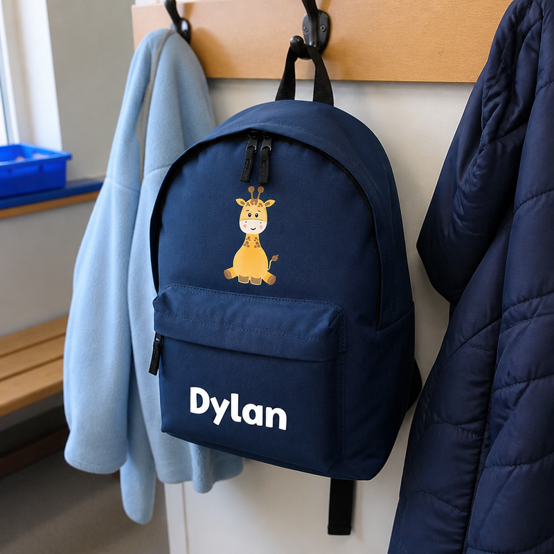 Personalised Giraffe - Navy Kids Backpack with Name