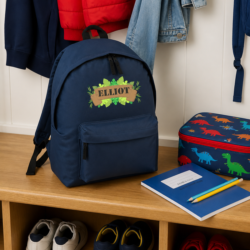 Personalised Jungle Leaves - Navy Kids Backpack with Name
