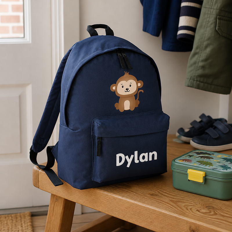 Personalised Monkey - Navy Kids Backpack with Name