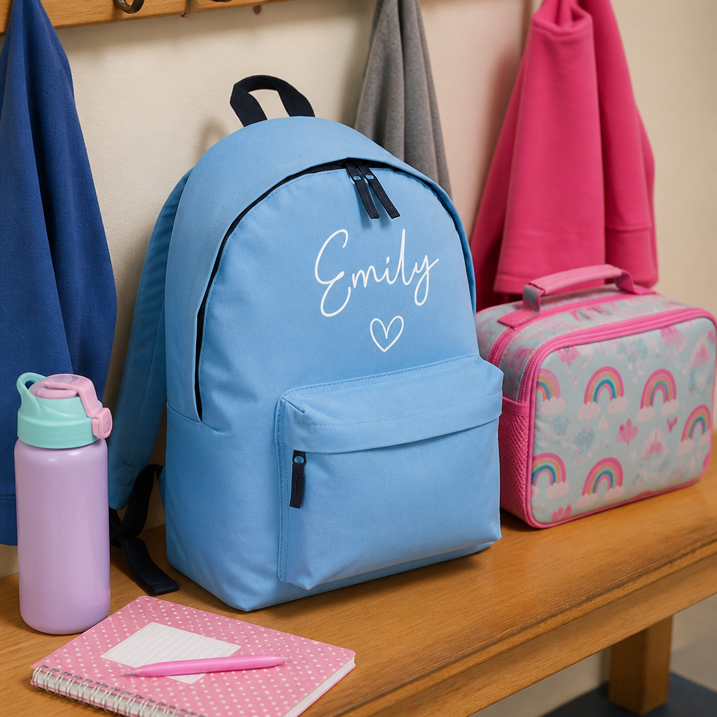 Personalised Heart - Light Blue Kids Backpack with Name