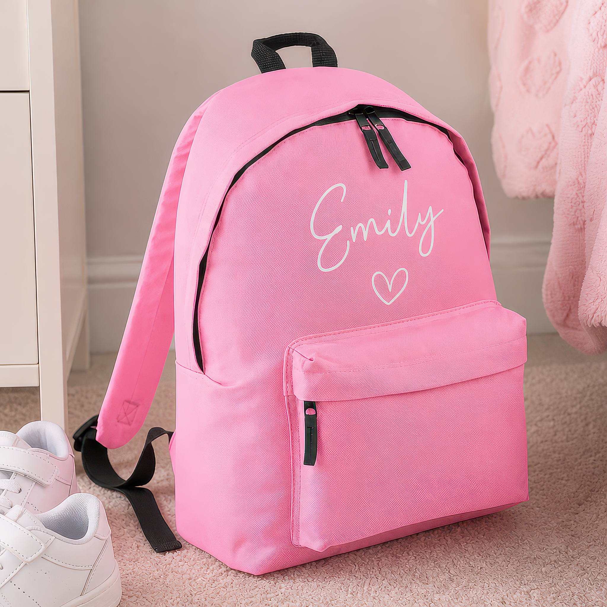 Personalised Heart - Pink Kids Backpack with Name - alternative view