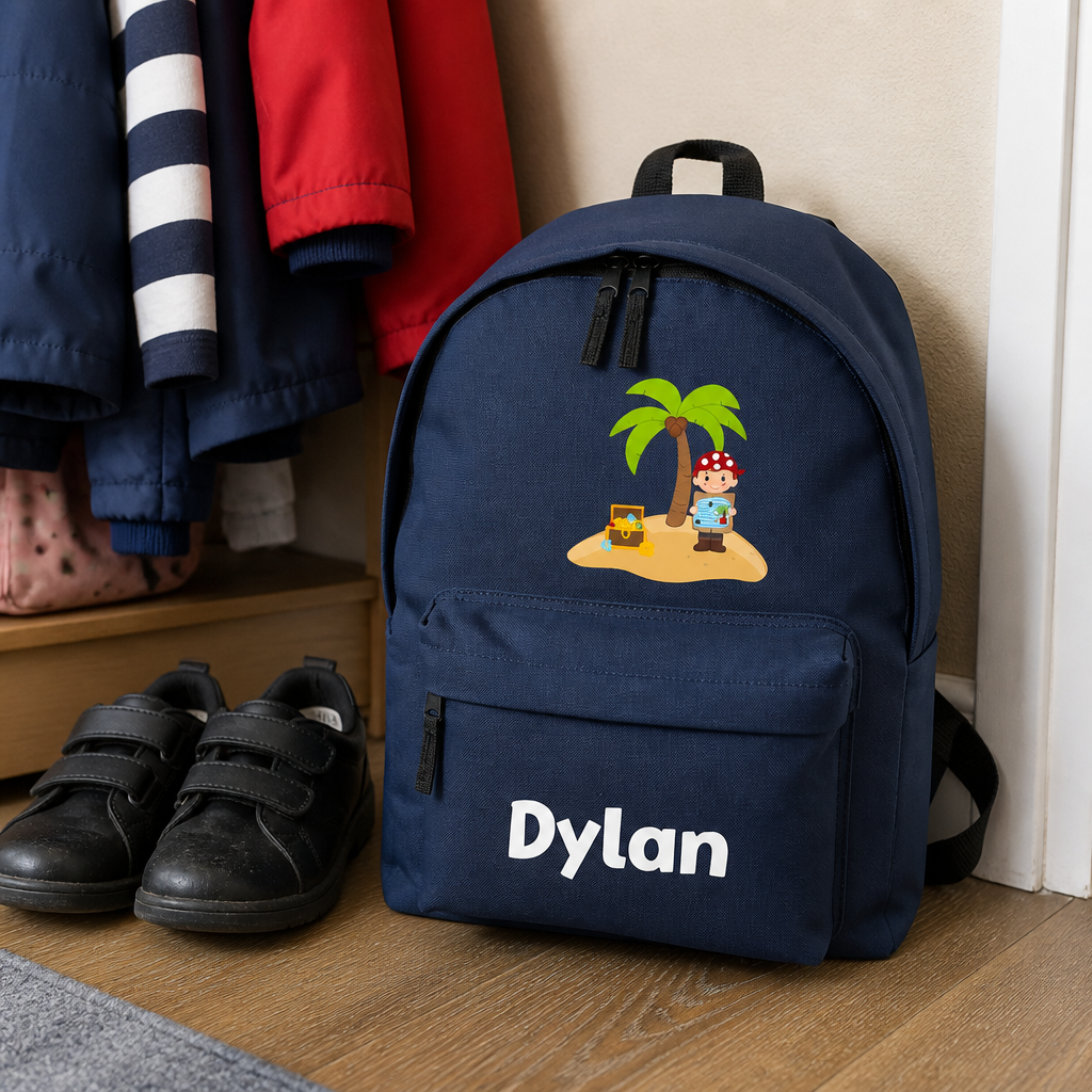 Personalised Pirate Island - Navy Kids Backpack with Name