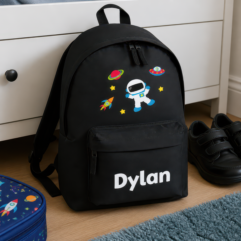 Personalised Space - Black Kids Backpack with Name - alternative view