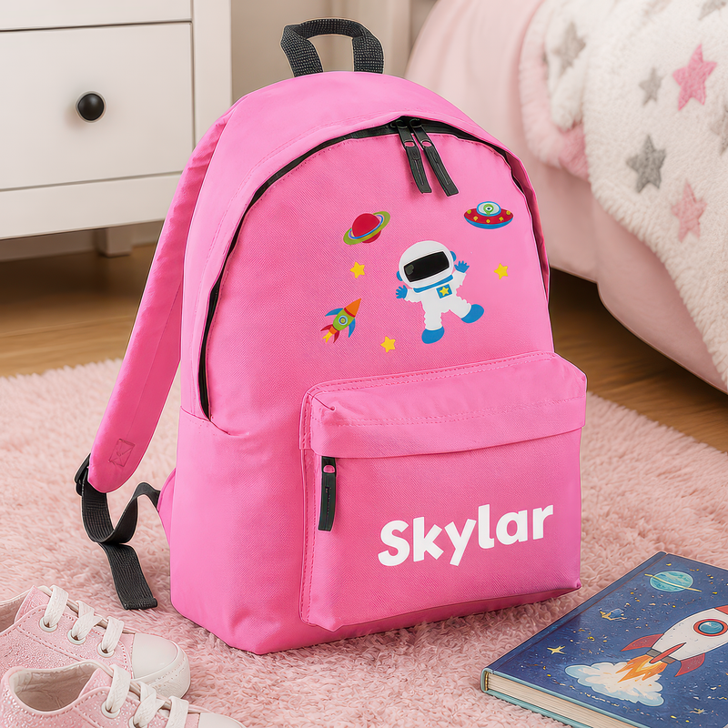 Personalised Space - Pink Kids Backpack with Name - alternative view