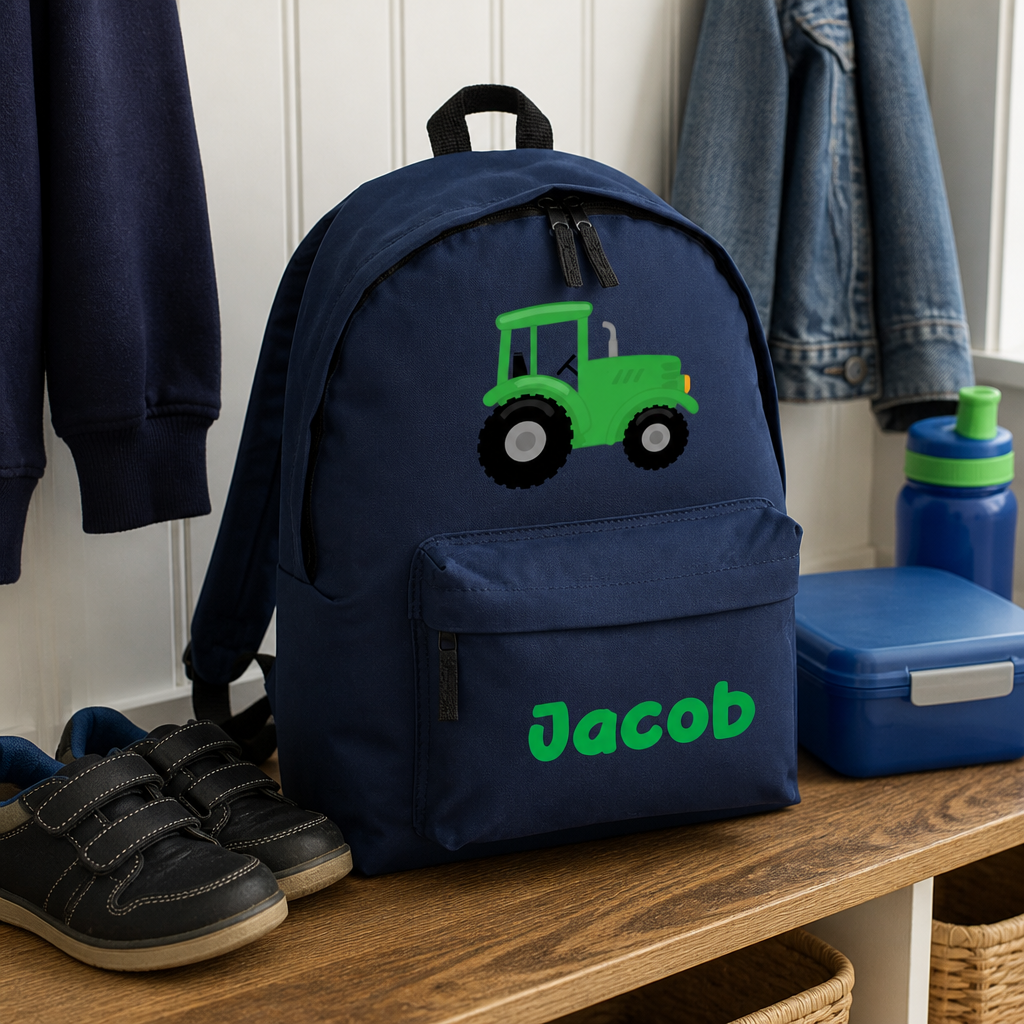 Personalised Tractor - Navy Kids Backpack with Name