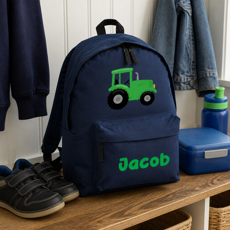 Personalised Tractor - Navy Kids Backpack with Name
