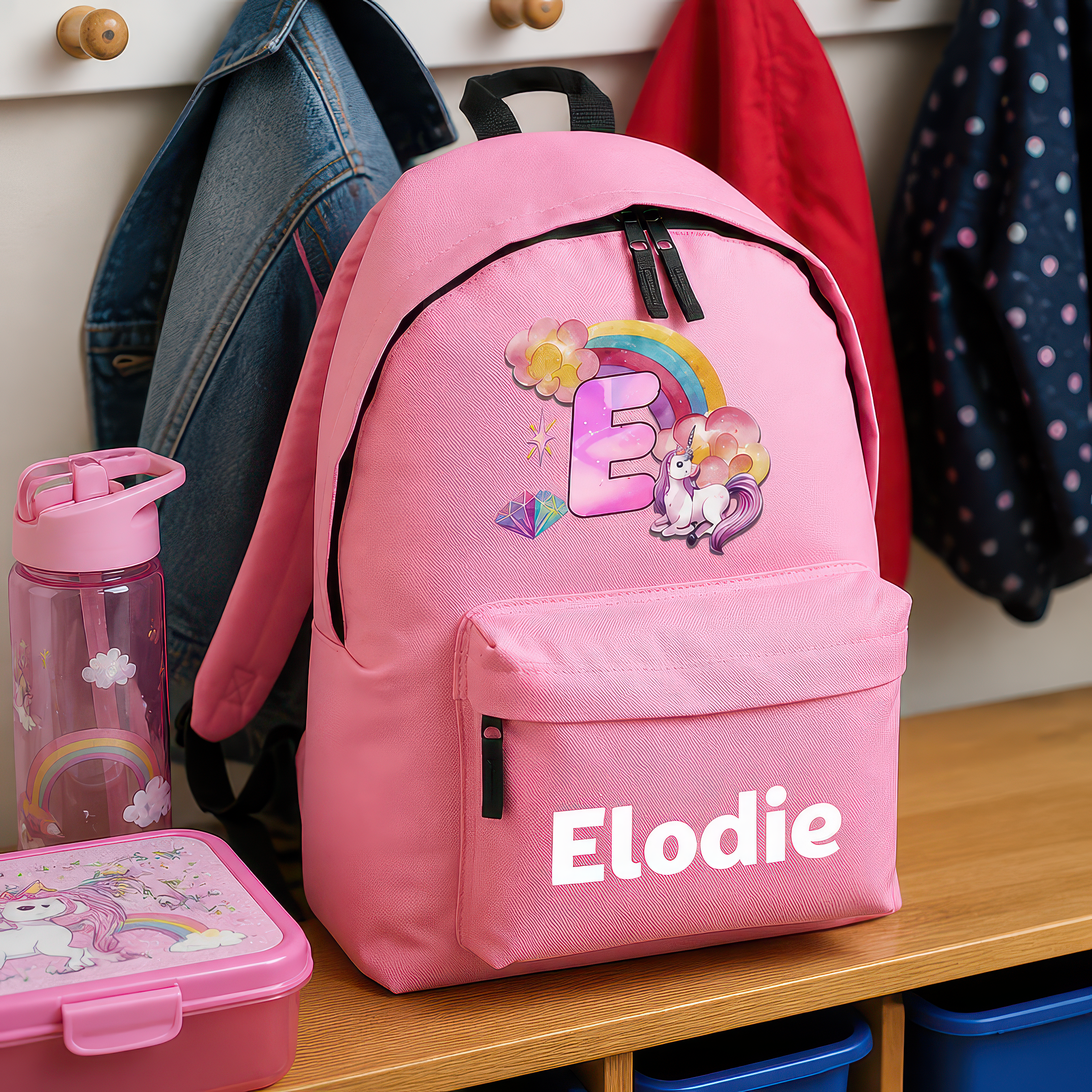 Personalised Unicorn Initial - Pink Kids Backpack with Name and Initial - alternative view