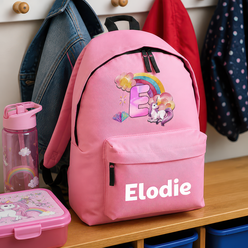 Personalised Unicorn Initial - Pink Kids Backpack with Name and Initial - alternative view