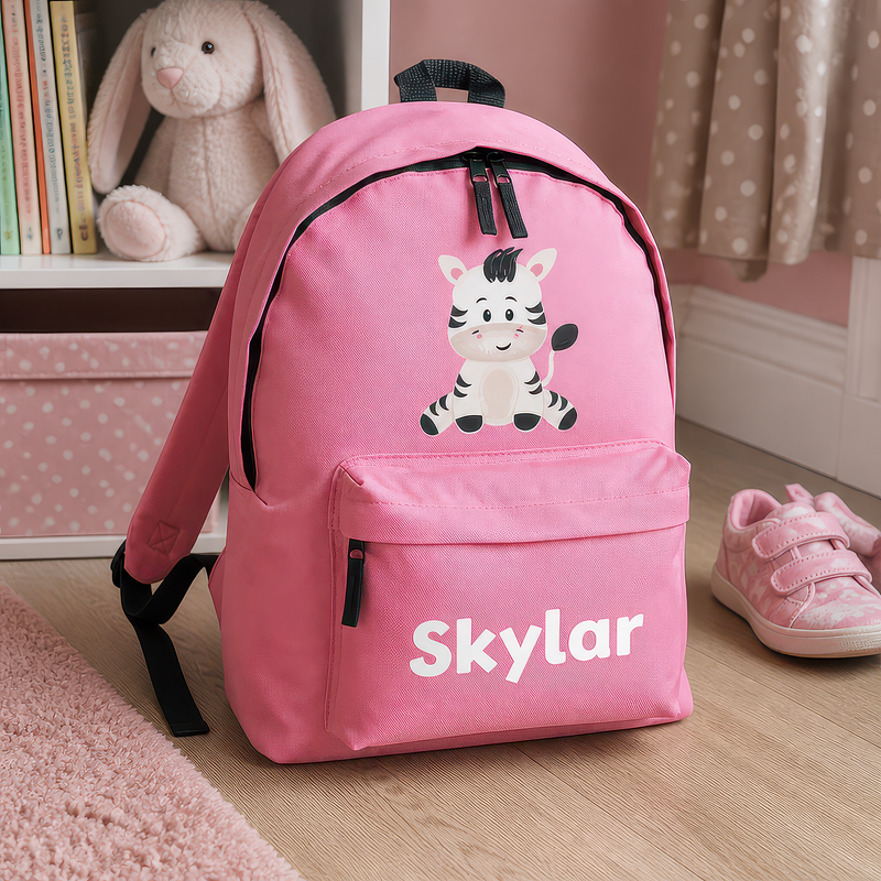 Personalised Zebra - Pink Kids Backpack with Name - alternative view