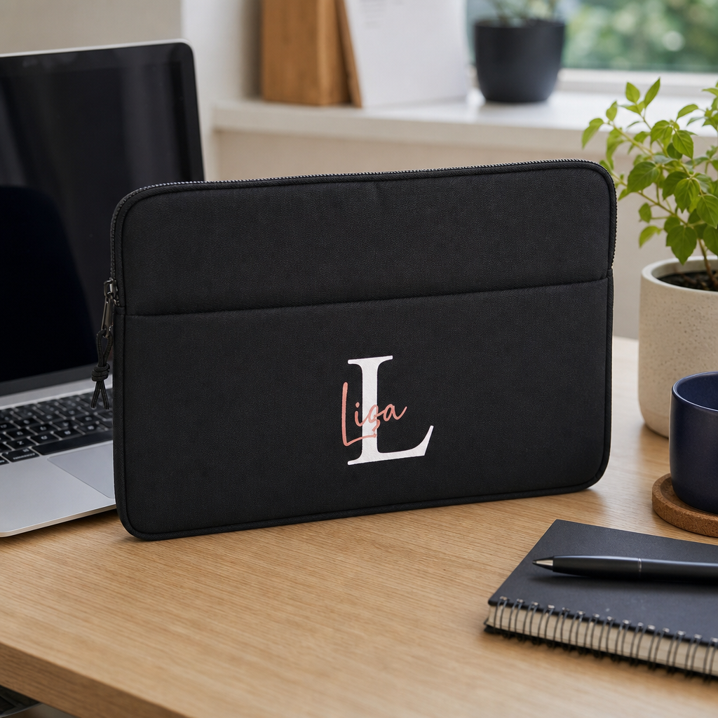 Personalised Black 13 Inch Laptop Sleeve with Name or Initials