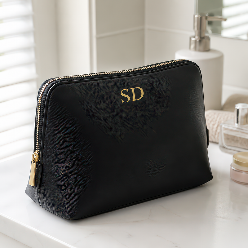 Personalised Black Cosmetic Bag with Initials - alternative view