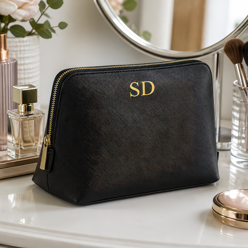 Personalised Black Initial Makeup Bag with Initials - alternative view