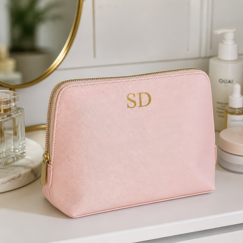 Personalised Soft Pink Cosmetic Bag with Initials - alternative view