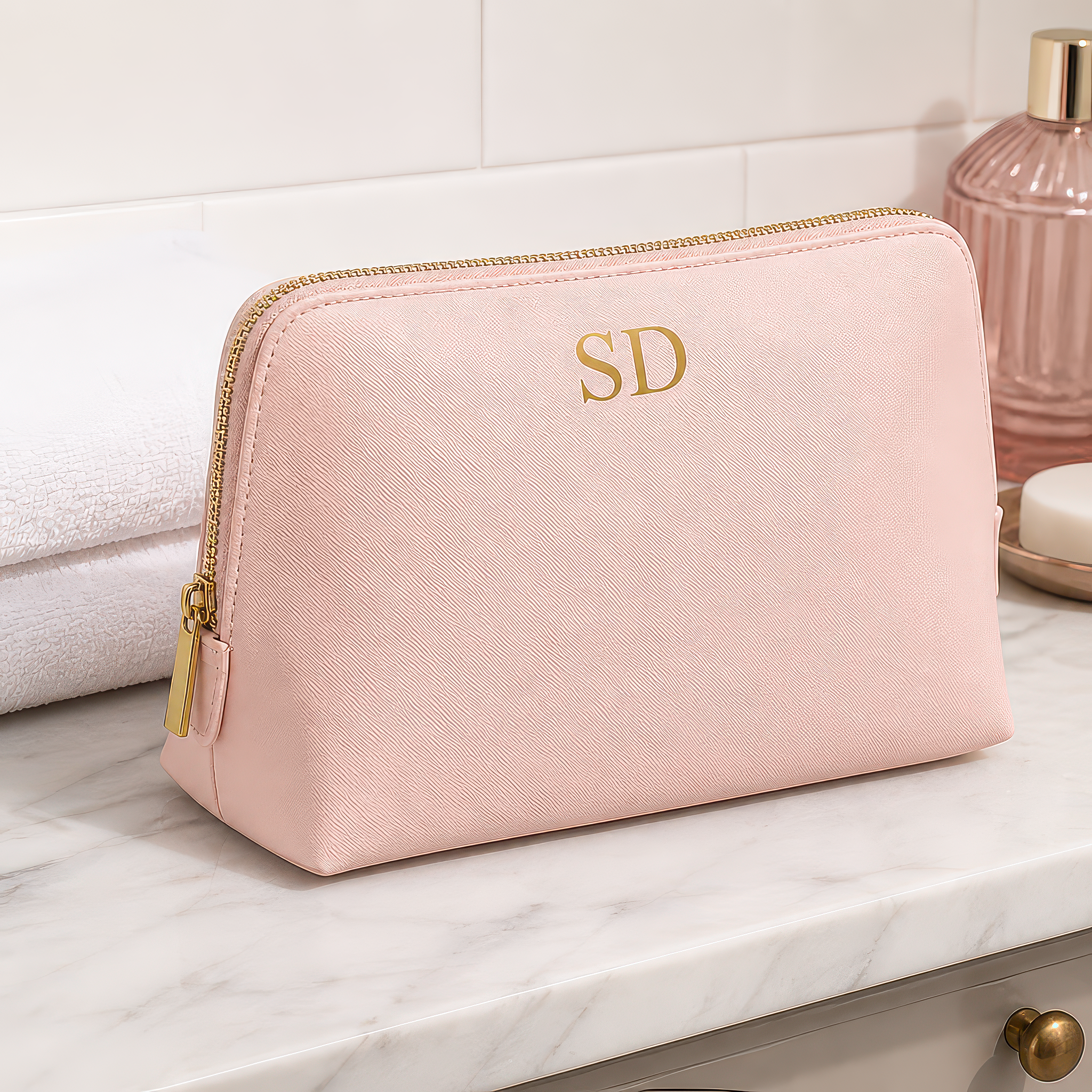Personalised Soft Pink Initial Makeup Bag with Initials - alternative view
