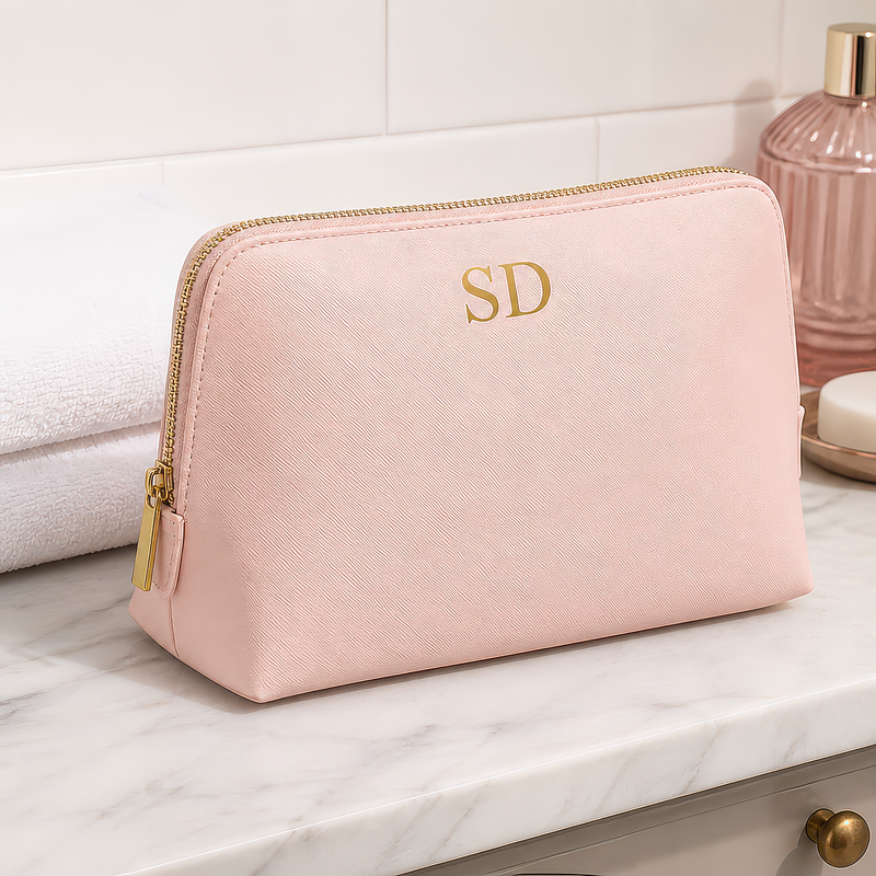 Personalised Soft Pink Initial Makeup Bag with Initials - alternative view