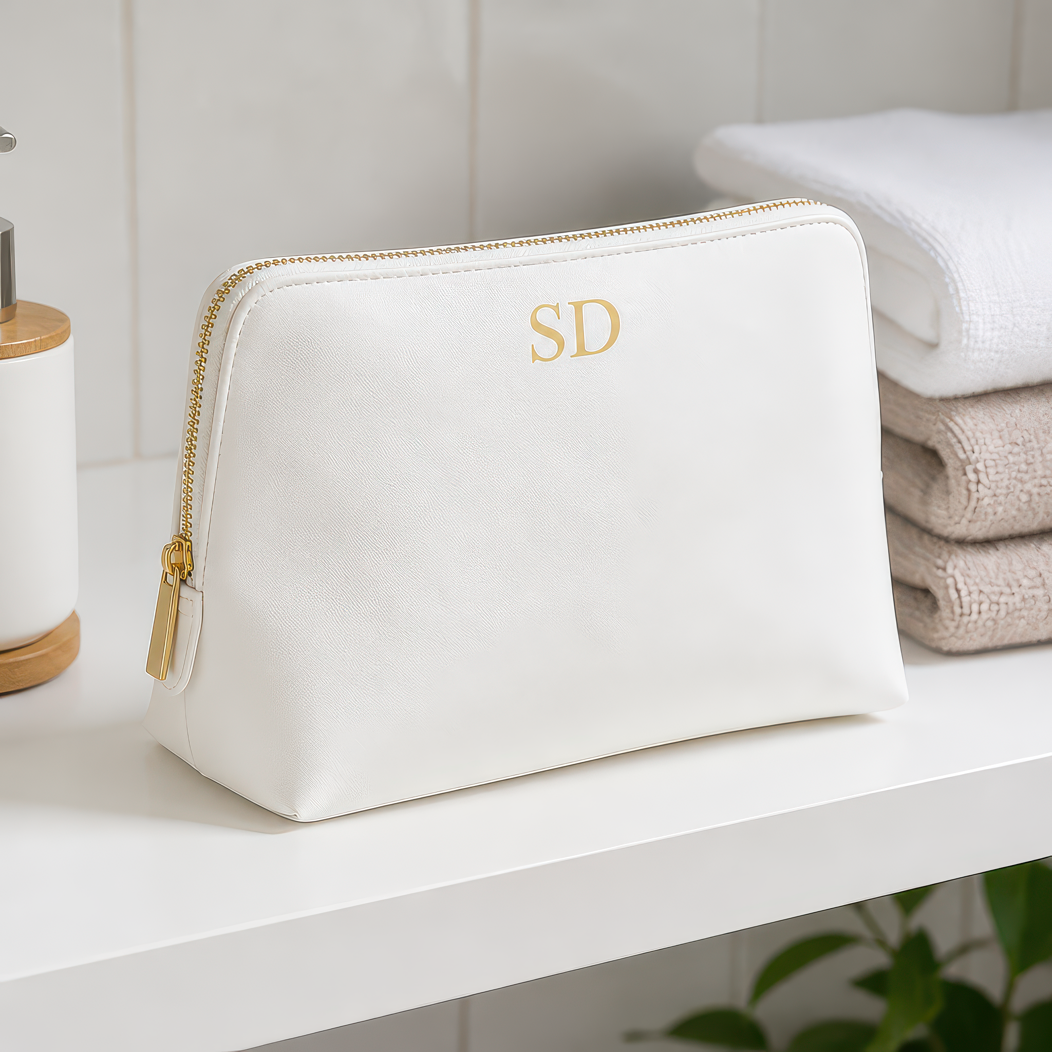 Personalised Soft White Cosmetic Bag with Initials - alternative view