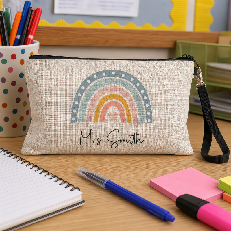 Personalised Pastel Rainbow with Heart Teacher Pencil Case with Name - alternative view