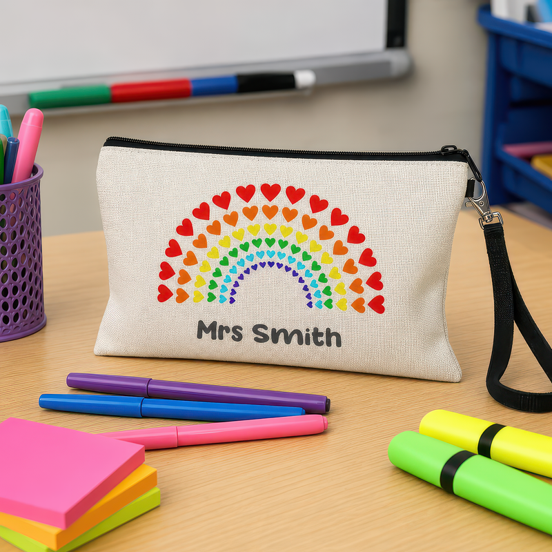 Personalised Rainbow Heart Teacher Pencil Case with Name - alternative view