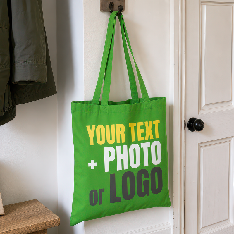 Personalised Green Cotton Tote Bag for Logo, Photo or Text - alternative view