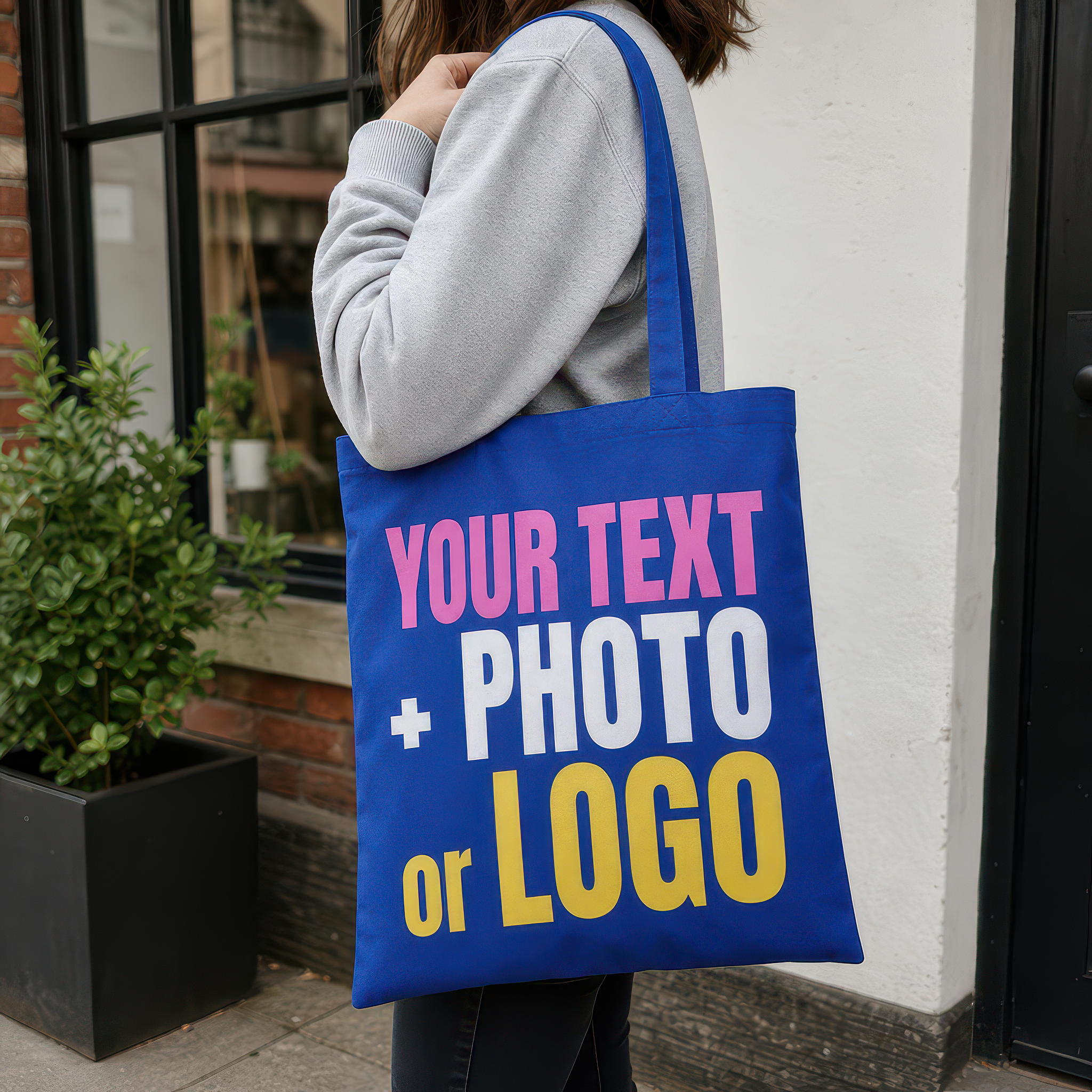 Personalised Royal Blue Cotton Tote Bag for Logo, Photo or Text - alternative view