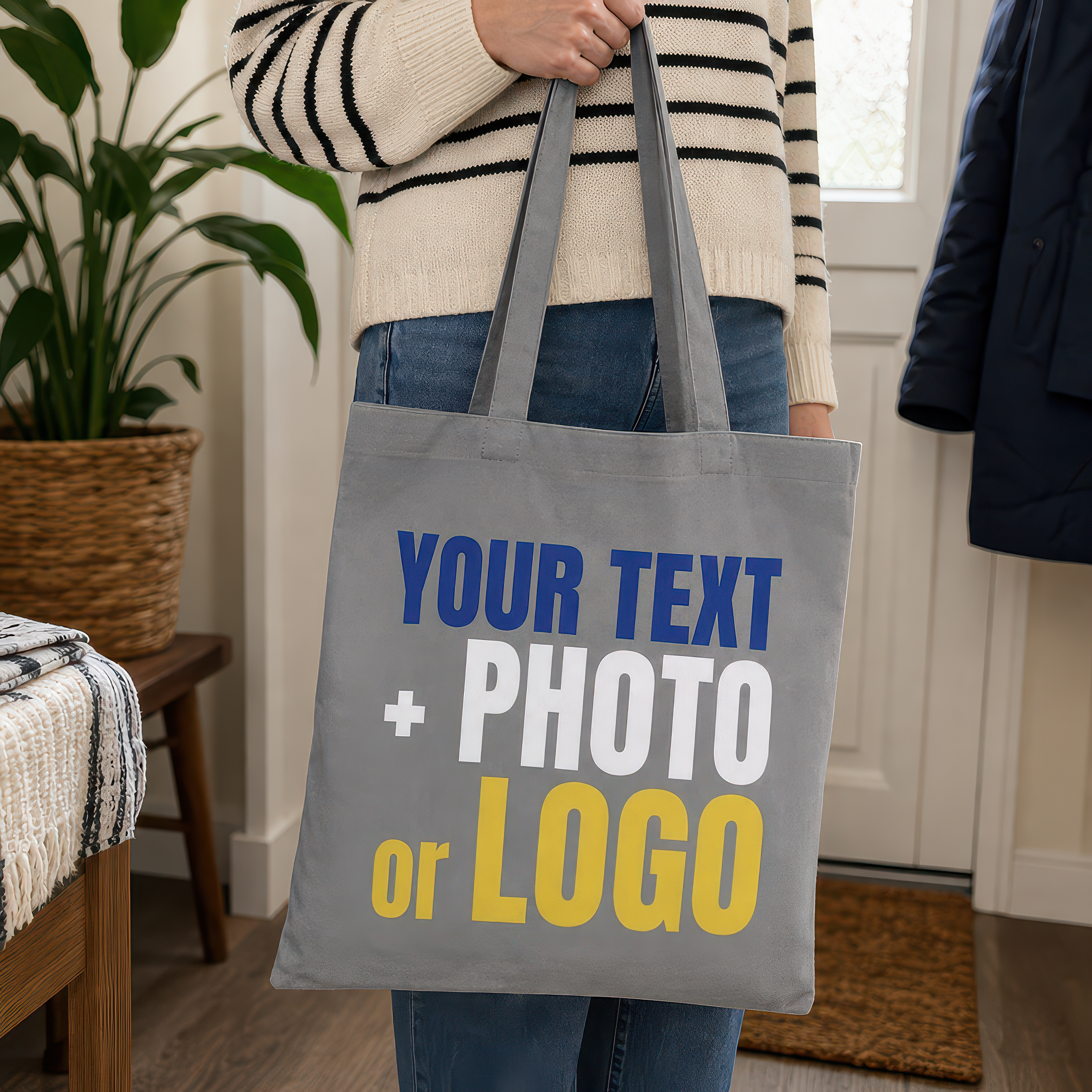 Personalised Grey Cotton Tote Bag for Logo, Photo or Text - alternative view