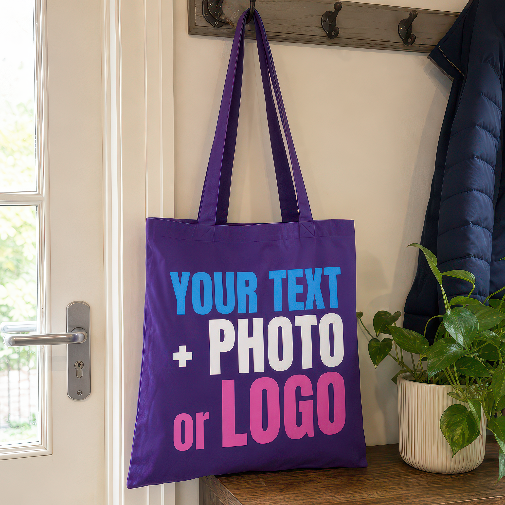 Personalised Purple Cotton Tote Bag for Logo, Photo or Text - alternative view