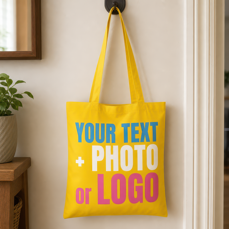 Personalised Yellow Cotton Tote Bag for Logo, Photo or Text - alternative view