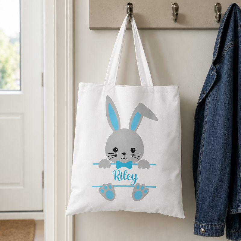 Personalised Bunny Initial Easter Tote Bag with Name