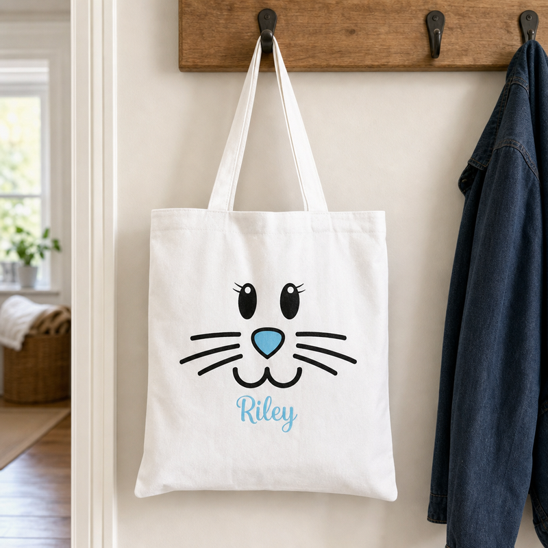 Personalised Pink Ears Easter Bunny Tote Bag with Name
