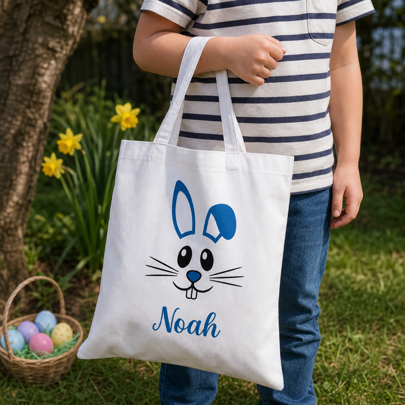 Personalised Blue Ears Easter Bunny Tote Bag with Name