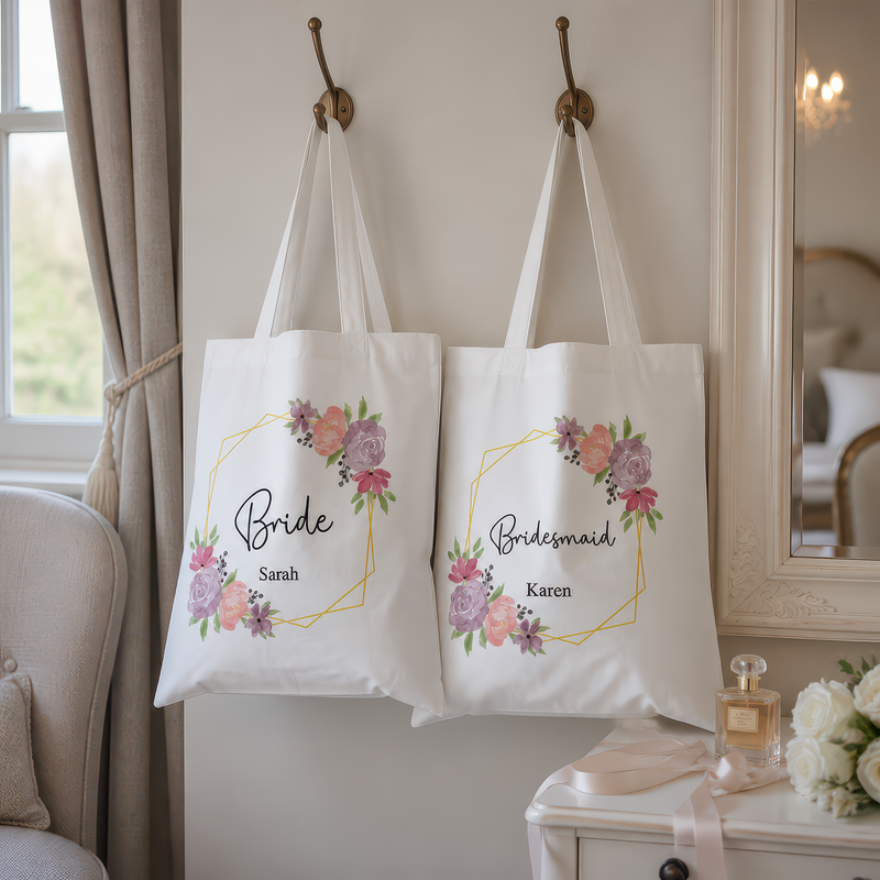 Personalised Bridesmaid Floral Tote Bag with Name