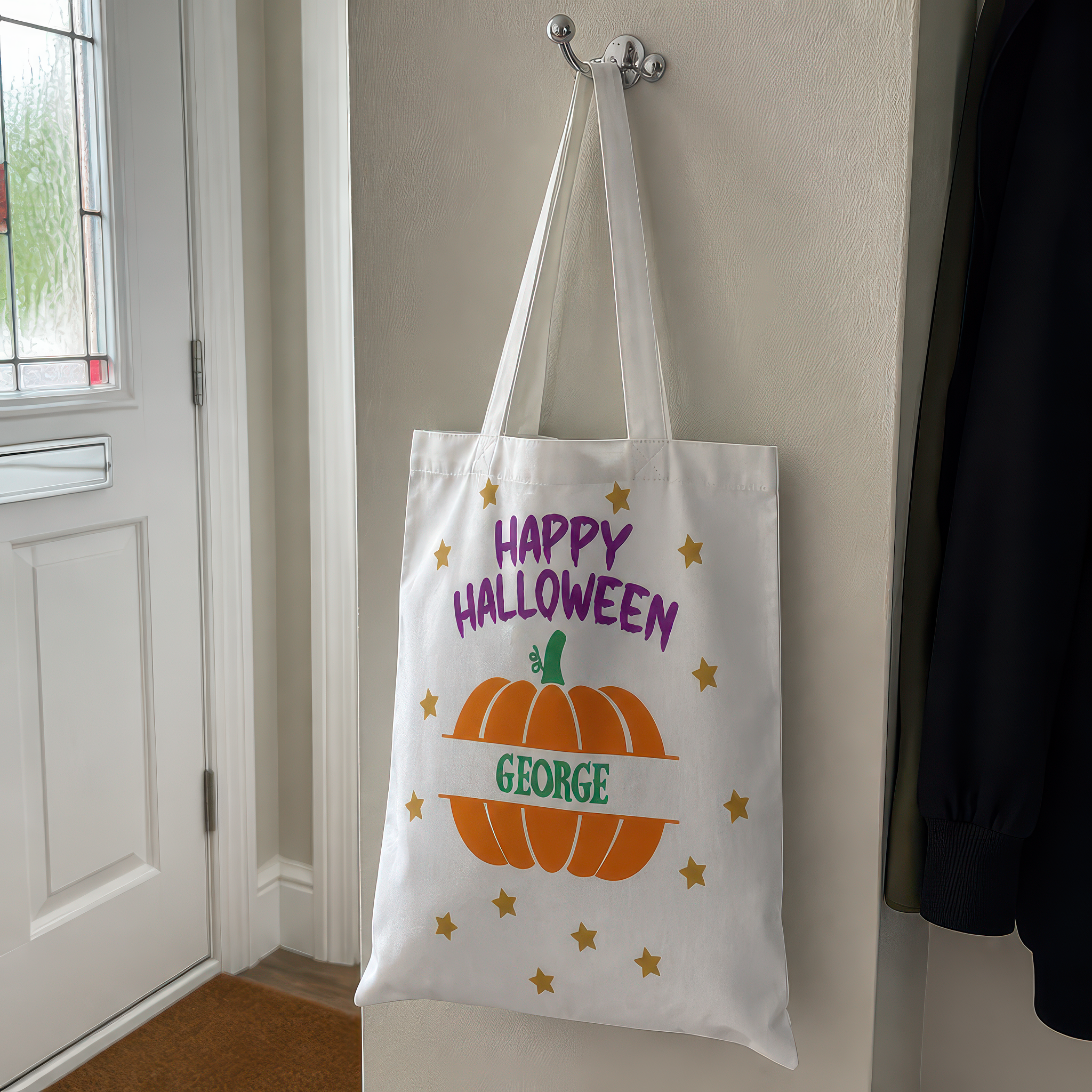 Personalised Pumpkin Name Trick or Treat Tote Bag